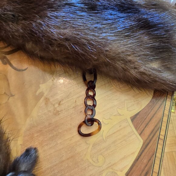 Vintage Two / Dual Mink, Real Fur Medium Brown Collar / Scarf / Wrap / Stole - Picture 4 of 10